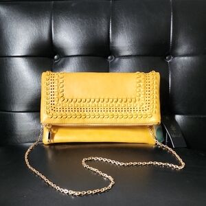 NWT Moda Luxe Yellow Woven Clutch Purse Handbag
